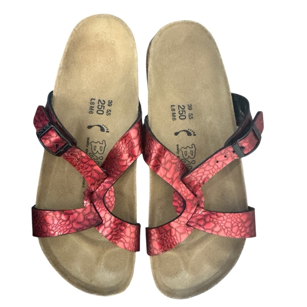 Birkenstock BIRKI’s Birko-Flor Slide Criss-Cross Sandals in Red Size L8|M6